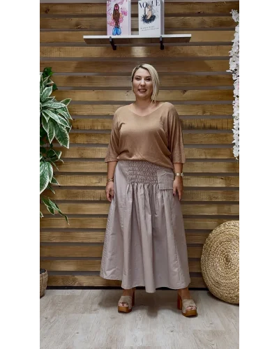 Paprica Tasarım Tafta Detaylı Etek Vizon