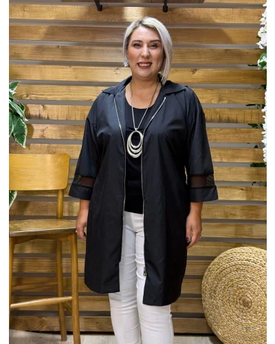 Tasarım File Detaylı Yağmurluk Trençkot