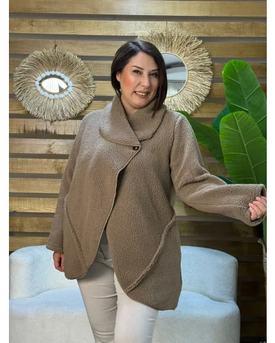 Tasarım Özel Yaka Kuzu Ceket Süt Kahve