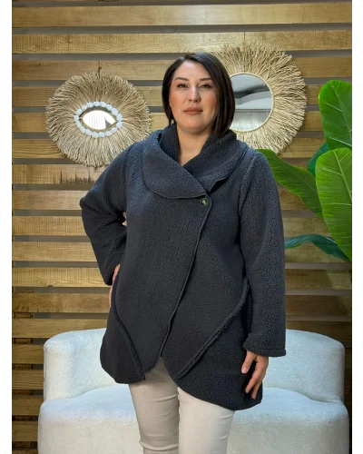 Tasarım Özel Yaka Kuzu Ceket Antrasit