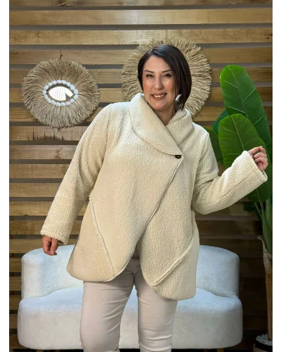 Tasarım Özel Yaka Kuzu Ceket Krem