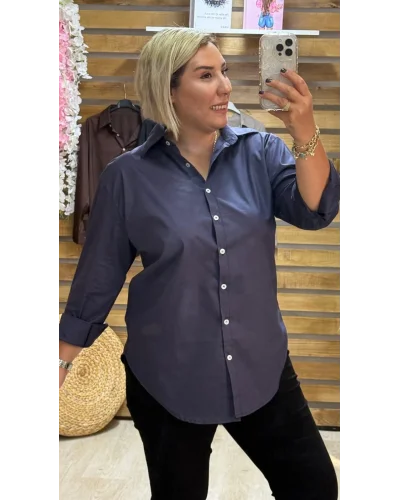 Tasarım Poplin Kumaş Klasik Gömlek Lacivert