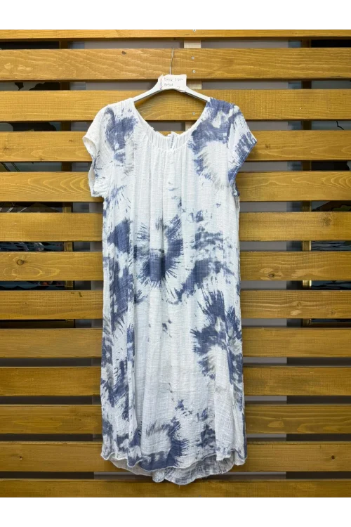 İtalyan Batik Desen Elbise Beyaz