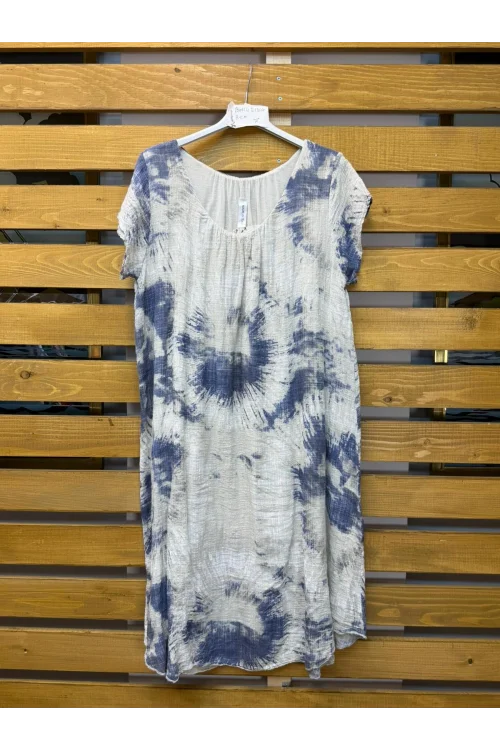 İtalyan Batik Desen Elbise Krem