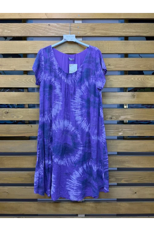 İtalyan Batik Desen Elbise Mor