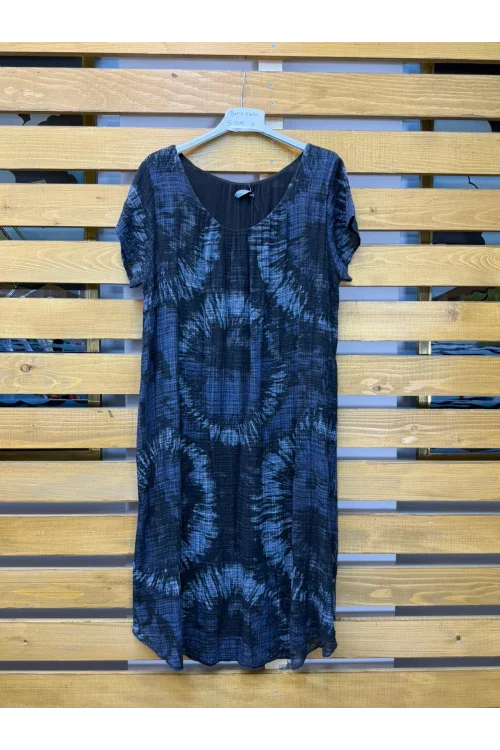 İtalyan Batik Desen Elbise Siyah