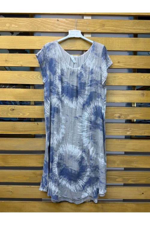 İtalyan Batik Desen Elbise Vizon