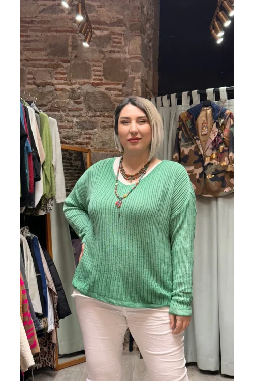 İtalyan Eskitme Merserize Tasarım Bluz Çimen