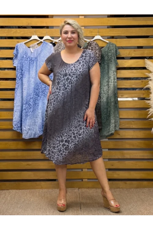 İtalyan Leopar Desen Elbise Kahve