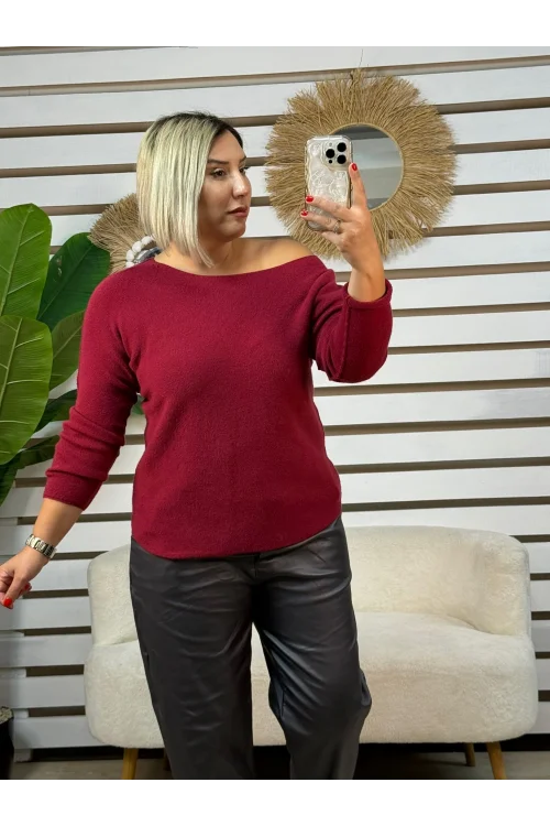 İtalyan Tasarım Angora Kayık Yaka Bluz Bordo
