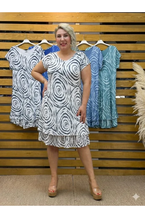 İtalyan Tasarim Batik Elbise Beyaz