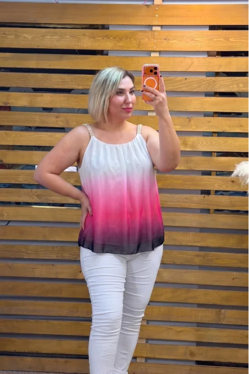İtalyan Tasarım Degrade Askılı Bluz Pembe