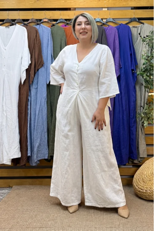 İtalyan Tasarım Rahat Kesim Tulum Beyaz