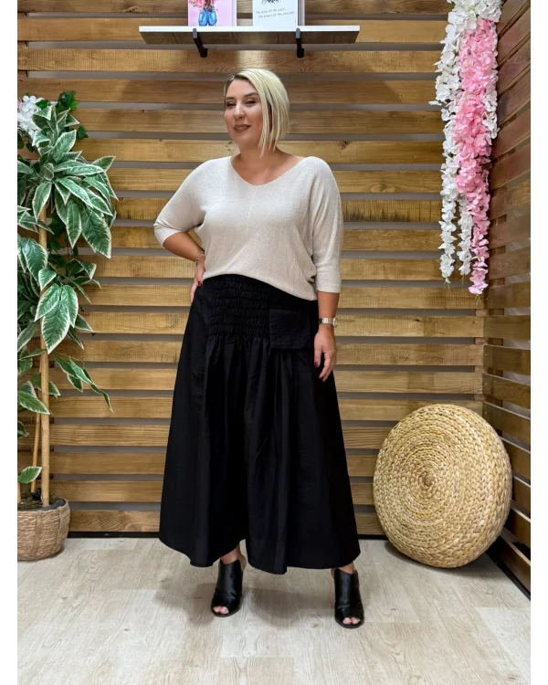 Paprica Tasarım Tafta Detaylı Etek Siyah