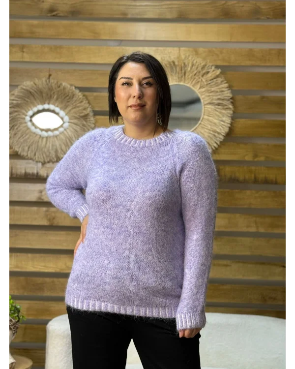 İtalyan Tasarım Çizgi Desen Kazak Lila