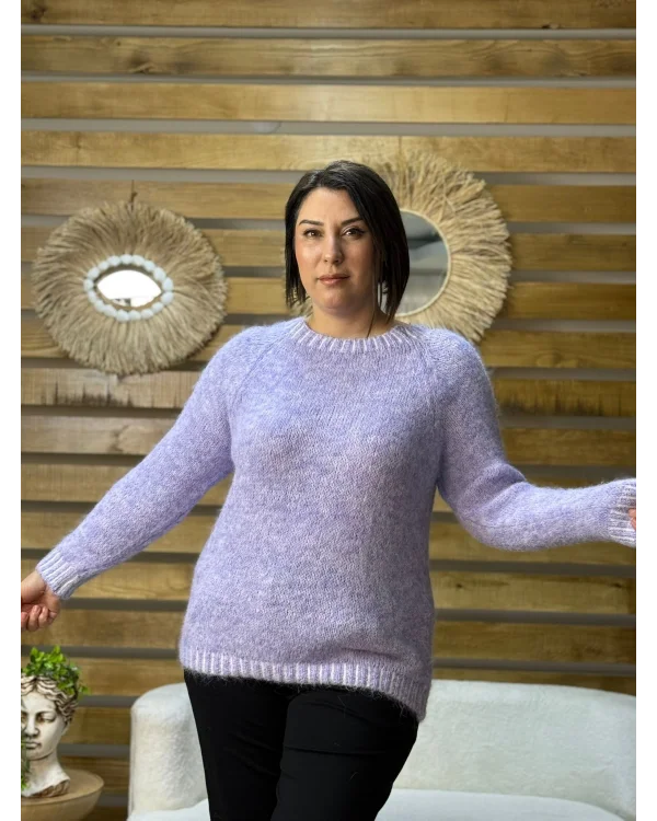 İtalyan Tasarım Çizgi Desen Kazak Lila