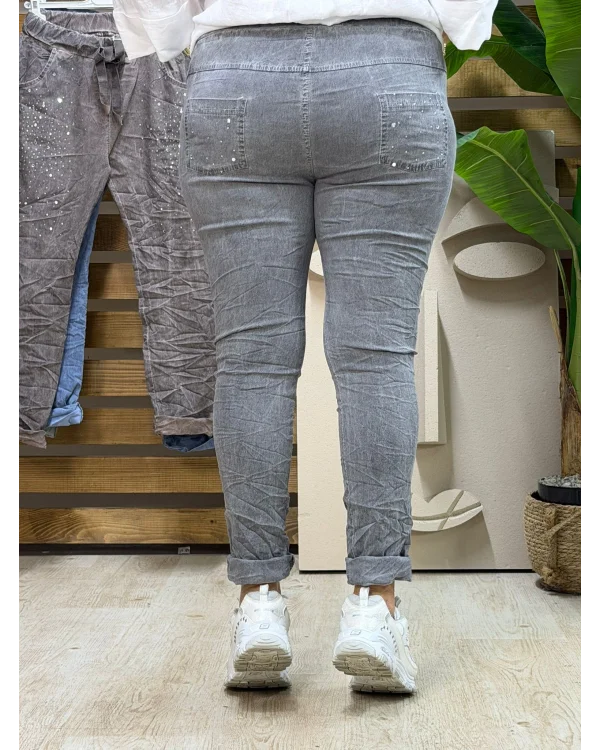 İtalyan Tasarım Taş İşleme Eskitme Detaylı Likralı Pantolon Antrasit