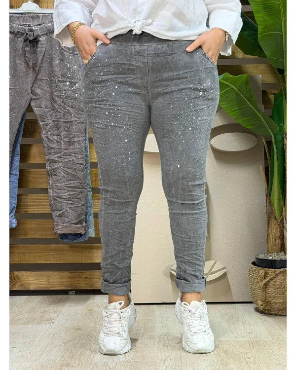 İtalyan Tasarım Taş İşleme Eskitme Detaylı Likralı Pantolon Antrasit