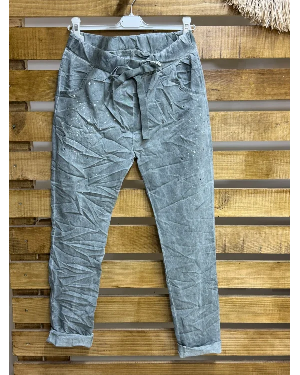 İtalyan Tasarım Taş İşleme Eskitme Detaylı Likralı Pantolon Mint