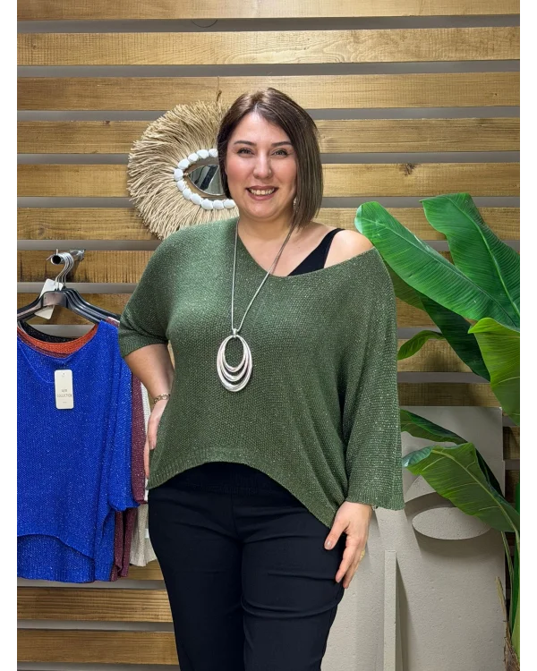 İtalyan Tasarım Merserize Bluz Haki