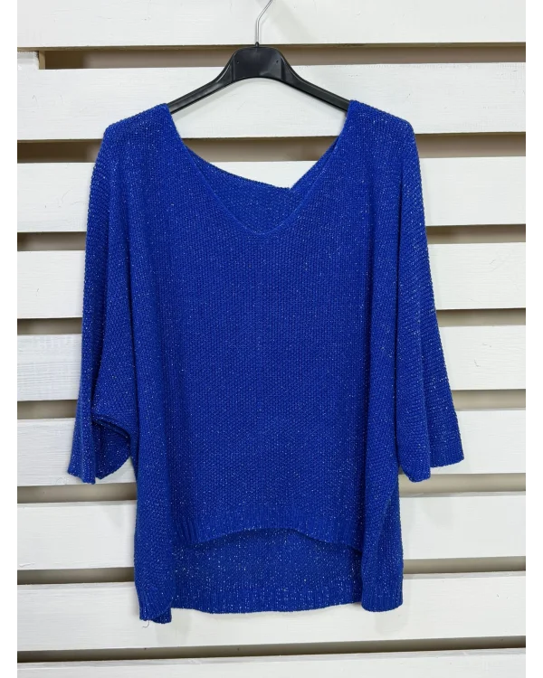 İtalyan Tasarım Merserize Bluz Saks Mavi