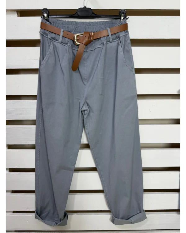 İtalyan Tasarım Havuç Kesim Likralı Kemerli Pantolon Krom