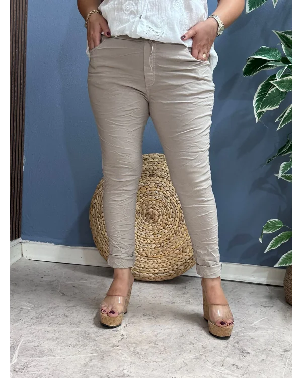 İtalyan Sihirli Likralı Pantolon Bej