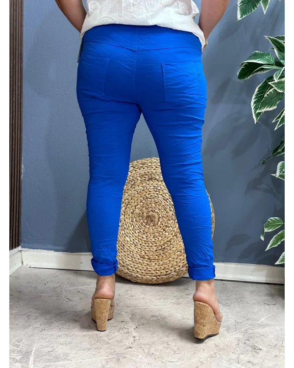 İtalyan Sihirli Likralı Pantolon Saks Mavi