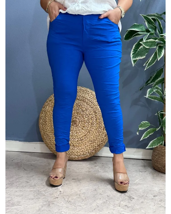 İtalyan Sihirli Likralı Pantolon Saks Mavi