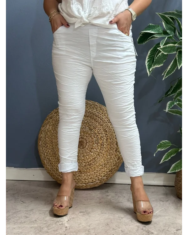 İtalyan Sihirli Likralı Pantolon Beyaz