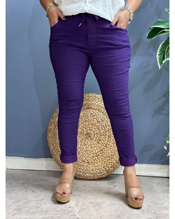 İtalyan Sihirli Likralı Pantolon Mor