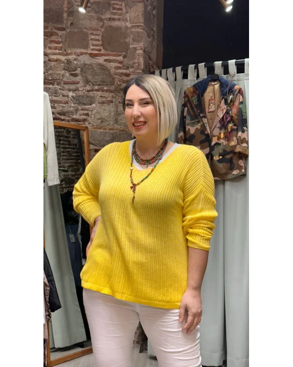 İtalyan Eskitme Merserize Tasarım Bluz Sarı