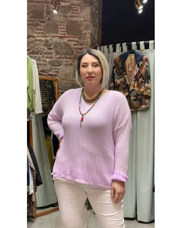 İtalyan Eskitme Merserize Tasarım Bluz Lila