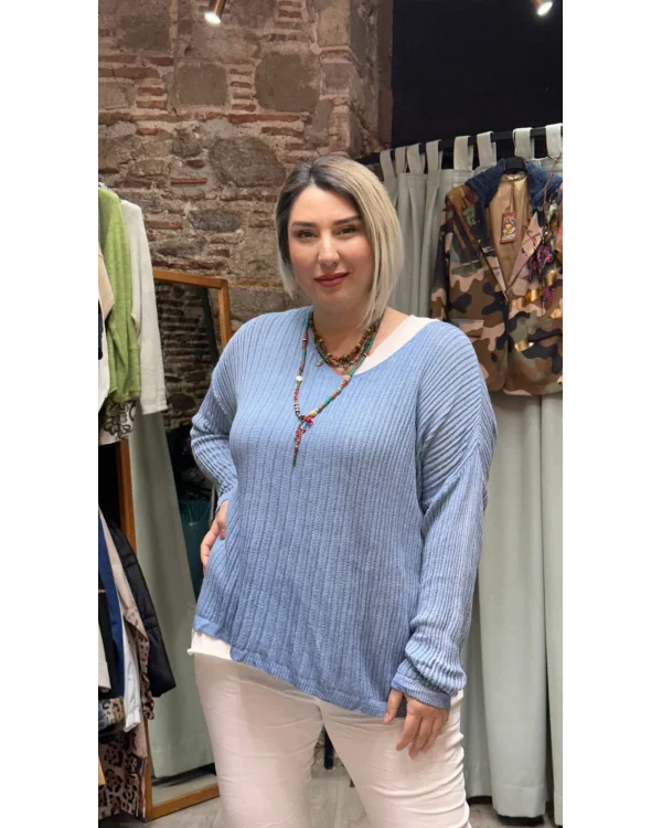 İtalyan Eskitme Merserize Tasarım Bluz İndigo