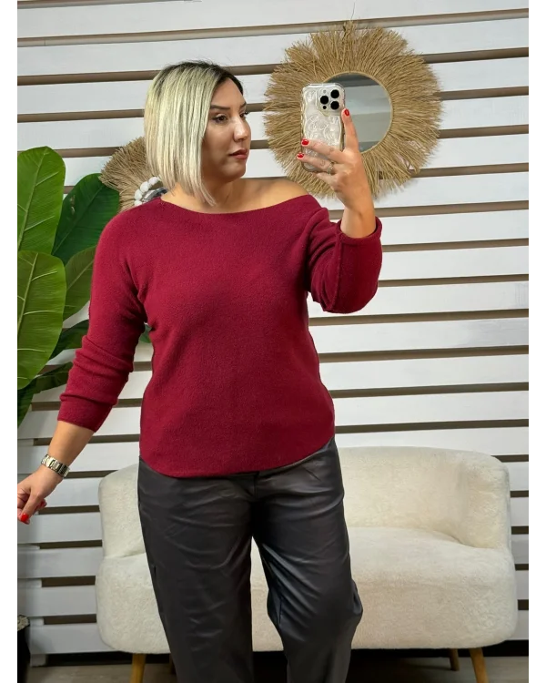 İtalyan Tasarım Angora Kayık Yaka Bluz Bordo