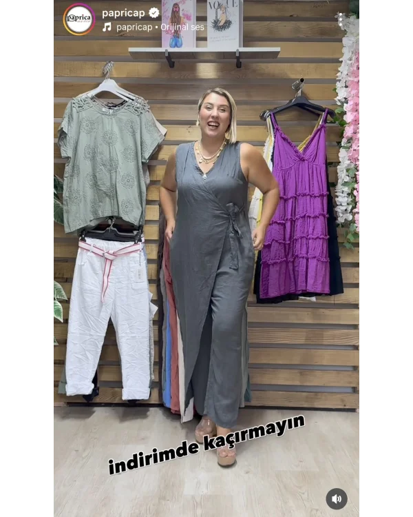 İtalyan Tasarım Bağlamalı Keten Tulum