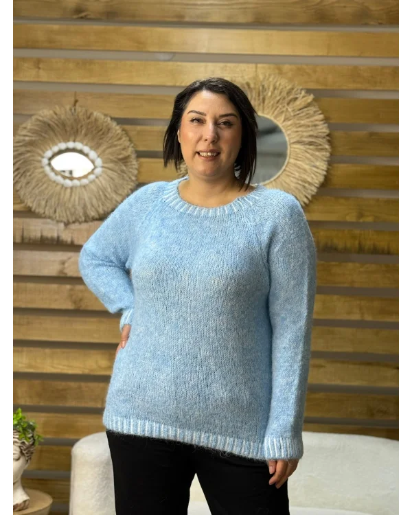 İtalyan Tasarım Çizgi Desen Kazak Turkuaz