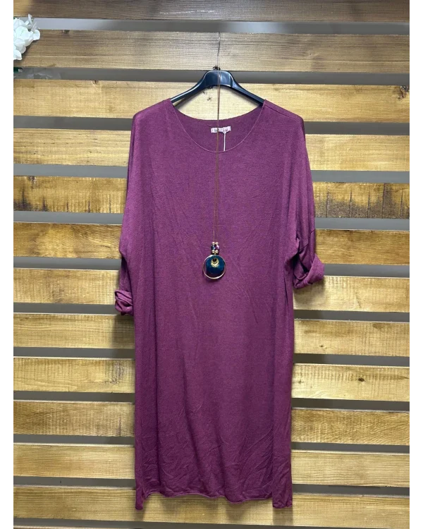 İtalyan Tasarım Hamur Triko Kolyeli Elbise Mor