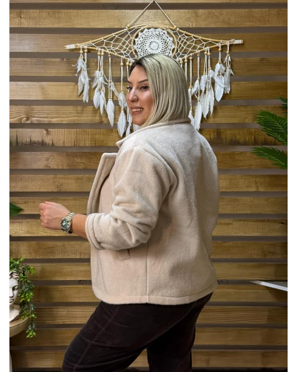 İtalyan Tasarım Keçe Ceket Krem