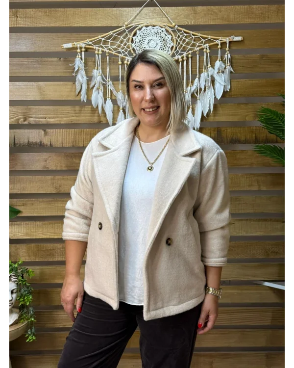 İtalyan Tasarım Keçe Ceket Krem