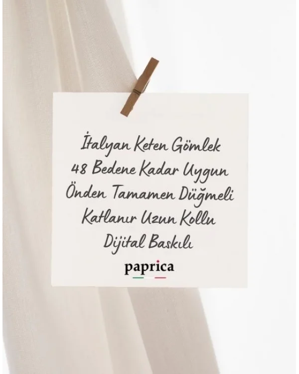 İtalyan Tasarım Gül Baskı Keten Gömlek Turuncu