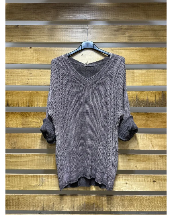 İtalyan Tasarım Merserize V Yaka Bluz Kahve