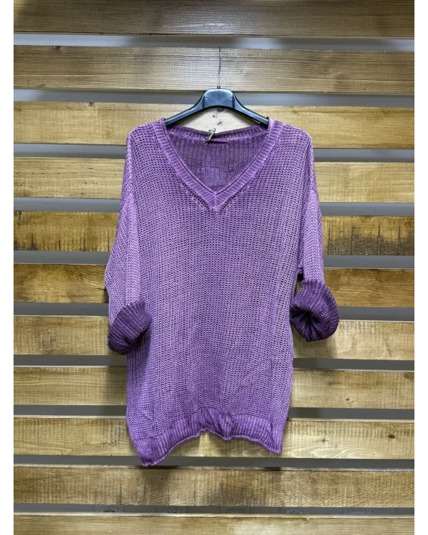 İtalyan Tasarım Merserize V Yaka Bluz Mor