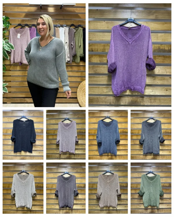 İtalyan Tasarım Merserize V Yaka Bluz Kahve