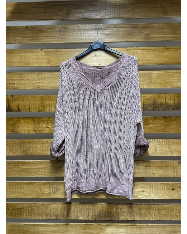 İtalyan Tasarım Merserize V Yaka Bluz Lila