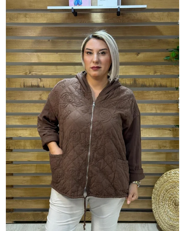 İtalyan Tasarım Nakış İşleme Ceket Kahve