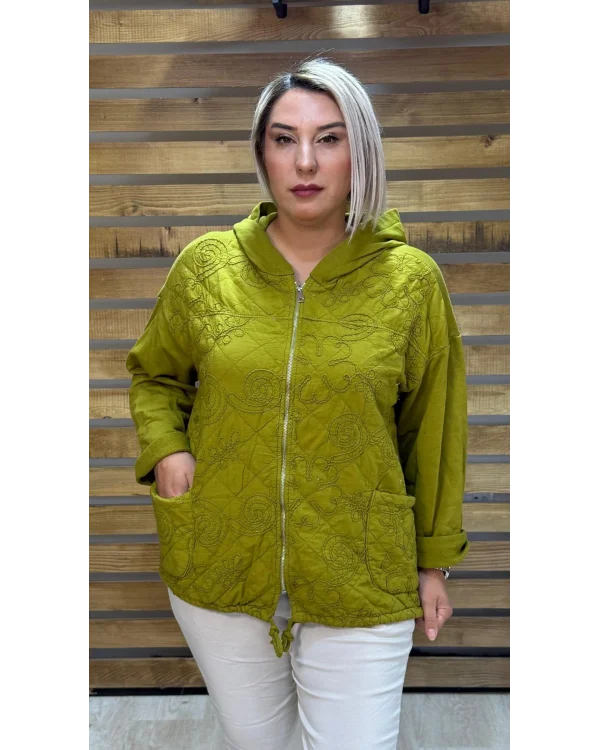 İtalyan Tasarım Nakış İşleme Ceket Yağ Yeşili
