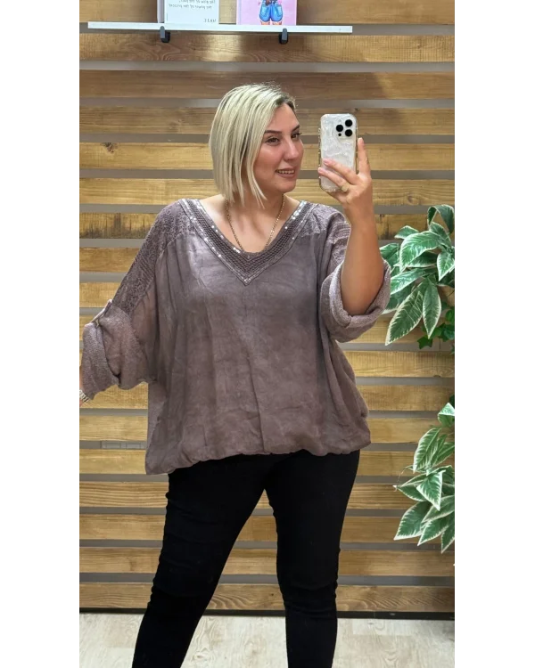 İtalyan Tasarım Önü İpek Arkası Triko Bluz