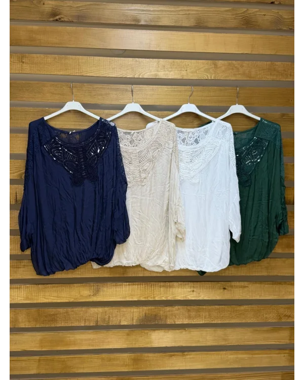 İtalyan Tasarım Önü Özel Nakış İşlemeli İpek Bluz Acı Yeşil