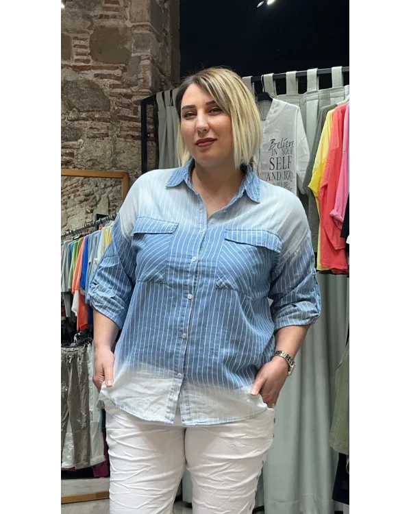 İtalyan Tasarım Taş İşlemeli Çizgili Gömlek